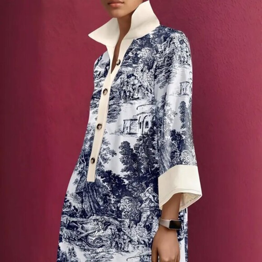 Forest Settlement Half Button Up Straight Fit Collared Dress *